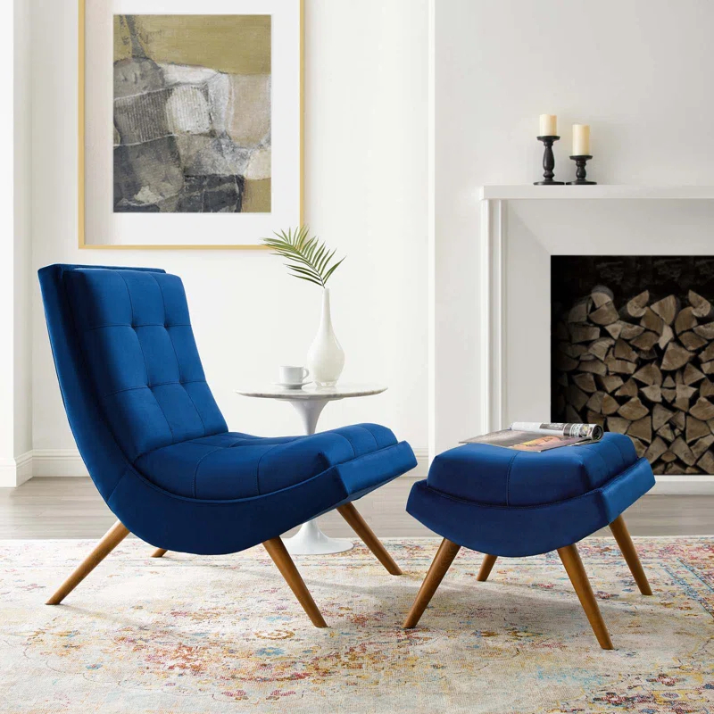 Modway Ramp Upholstered Performance Velvet Lounge Chair and Ottoman Set by Modway