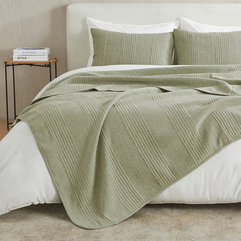 FreshFolds Jersey Cotton Blend Stitched Quilt Set with Shams