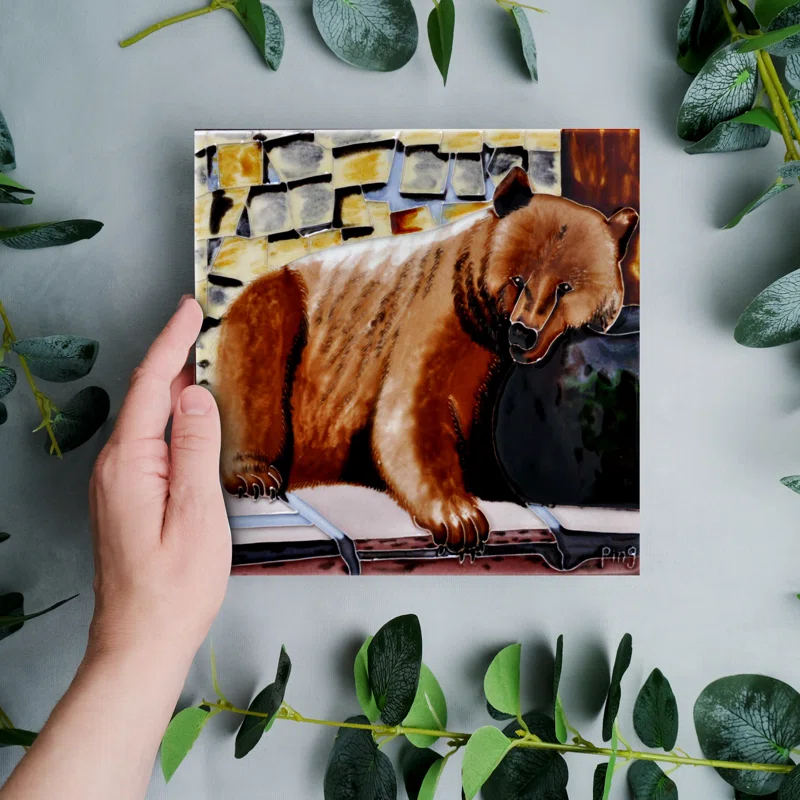 Continental Art Center 8x8" Ceramic Tile Brown Bear Wall Décor and Trivet Hot Plate