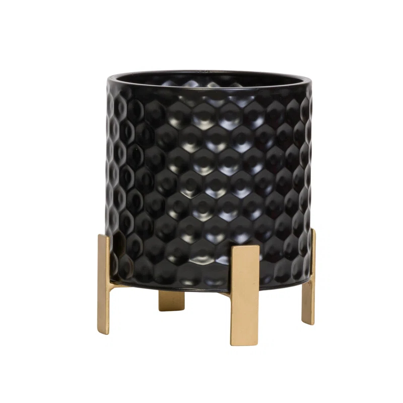Aspire Ebony Mid Century Modern Indoor Metal Pot Planter 4-Leg Metal Base