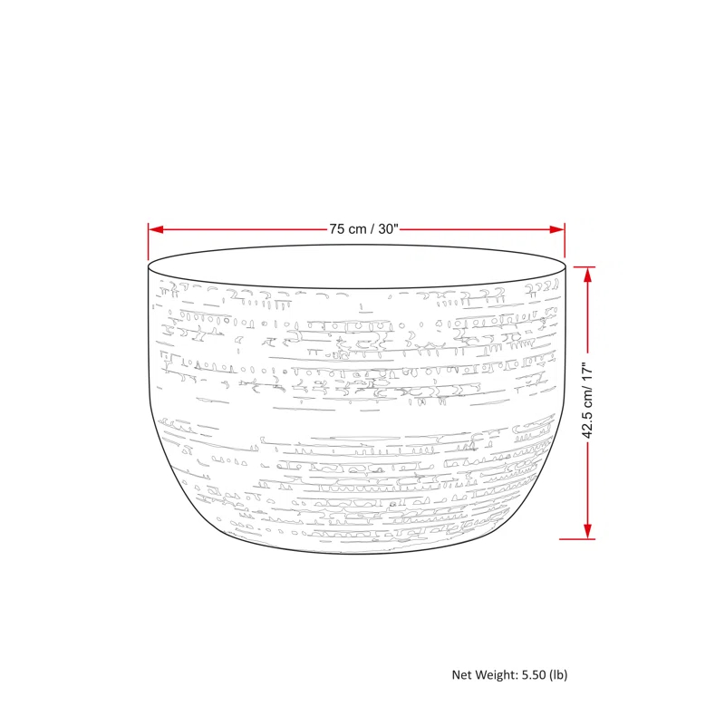 Simpli Home Johnsen 30"W Metal Boho Modern Round Coffee Table with Textured Detail, Assembled
