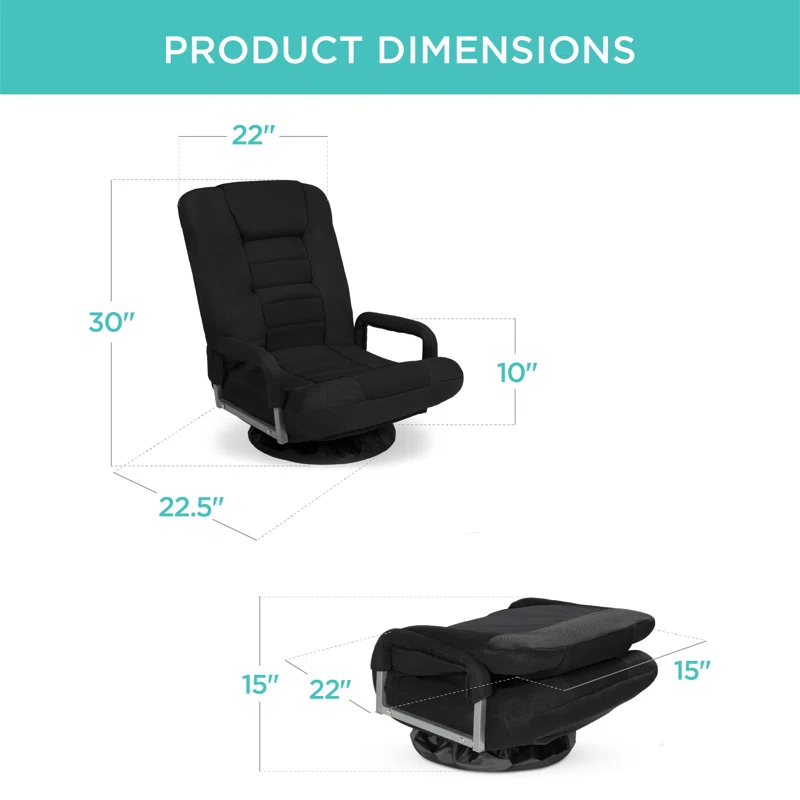 Trule Alba 360-Degree Swivel Gaming Floor Chair w/ Armrest Handles, Foldable Adjustable Back