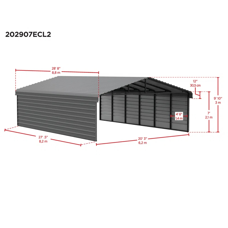 Arrow Charcoal Carport with 2-sided Enclosure