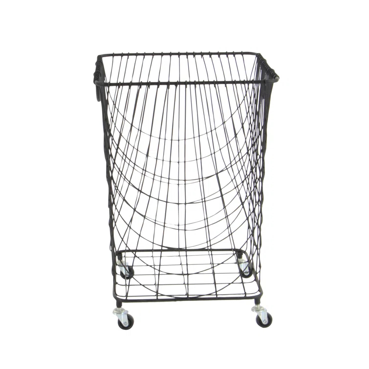 Metal Deep Set Metal Mesh Laundry Basket Storage Cart with Wheels and Handles