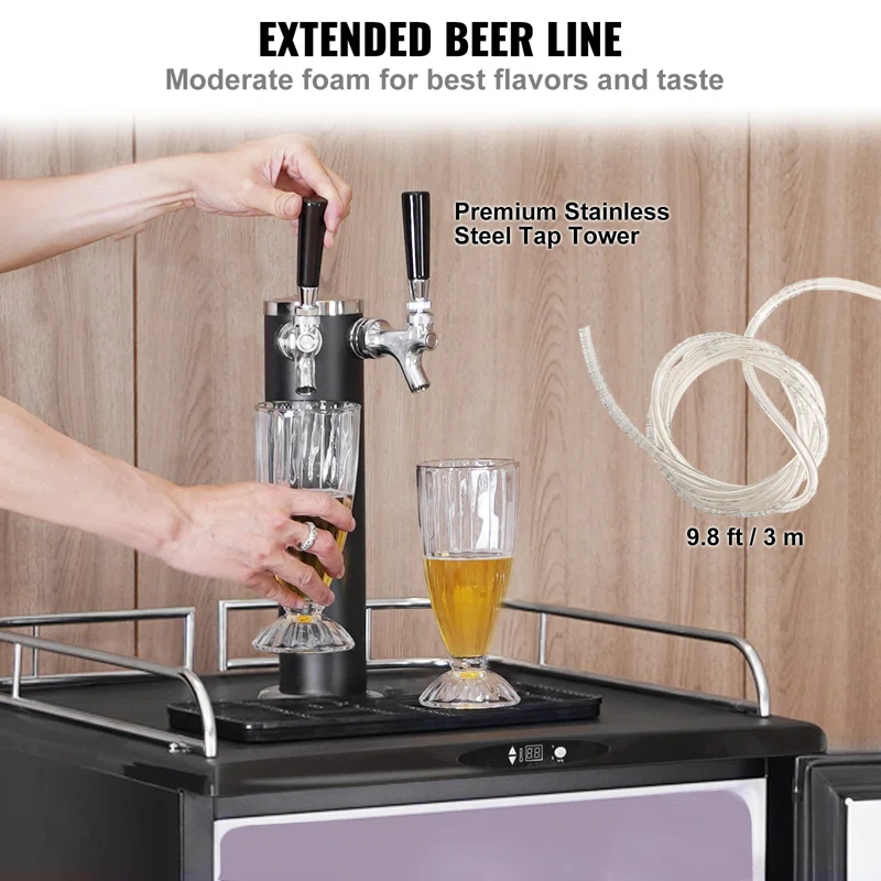 VEVOR VEVOR 5.7 Cubic Feet Silver Dual Tap Freestanding Kegerator with Adjustable Temperature