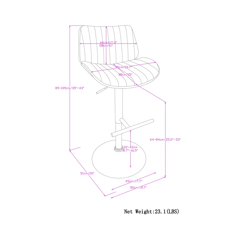 Simpli Home Goulding Adjustable Swivel Upholstered Mid-Century Modern Bar Stool with Hydraulic Lift and Footrest