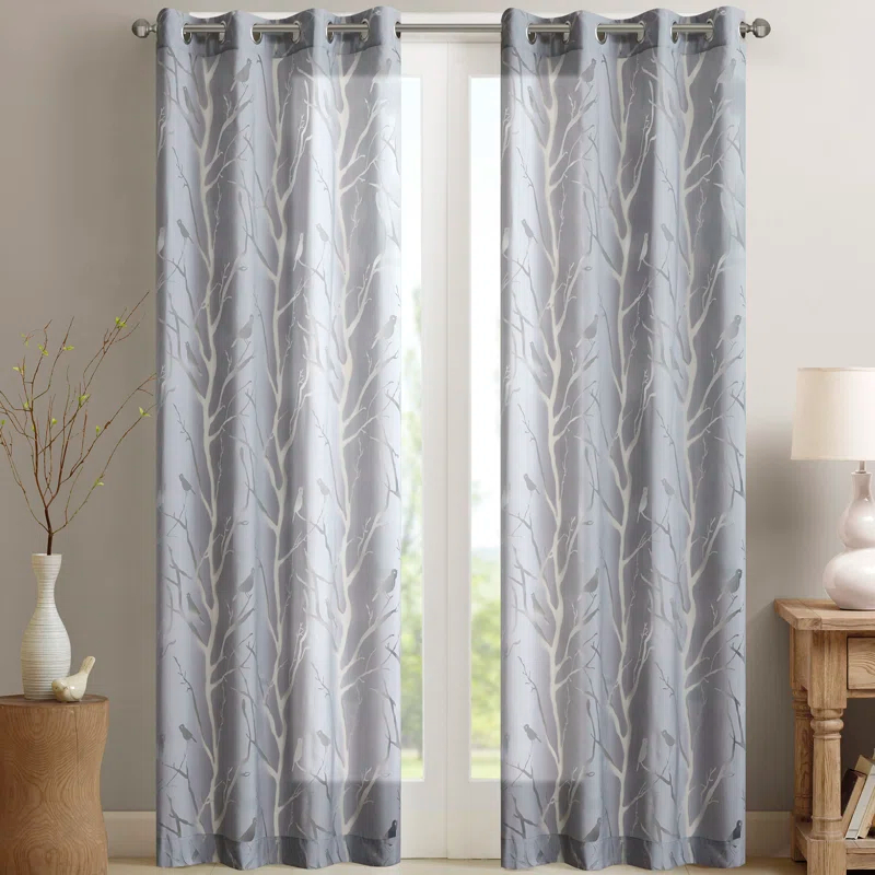 Madison Park Averil Grommet Top Sheer Bird on Branches Burnout Window Curtain