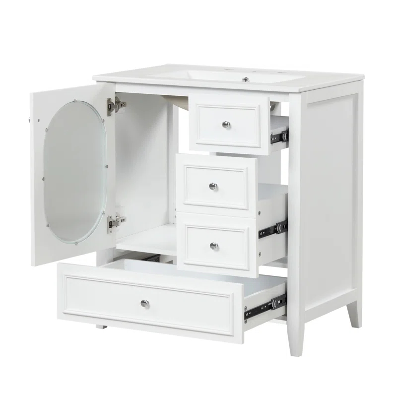 Tryimagine 30" Bathroom Vanity With Sink, Bathroom Vanity Cabinet With Three Drawers And Door, Solid Wood And MDF