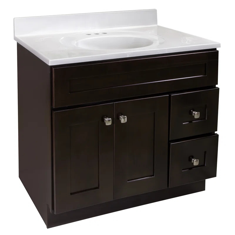 Design House Brookings 37 Inch Solid Wood Bathroom Vanity with Cultured Marble Top, Assembled, Sherwin Williams® Gray – Design House, 216127