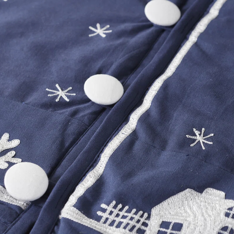 Arcadia Home Handmade Christmas Tree Skirt in Cotton - Village Scene on Navy Blue - 60"
