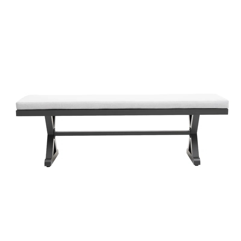 Rosalind Wheeler Outdoor Patio Bench with Cushion All Weather 63" Aluminum Benches Rectangular Dining Seating, Grey