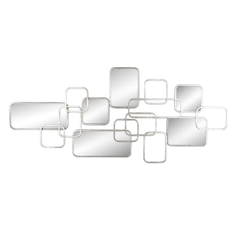 Mercer41 Baeden Modern Geometric Metal Wall Mirror with Overlapping Rectangular Frames - Stylish Decorative Accent Featuring Glass, Wood, and MDF Design