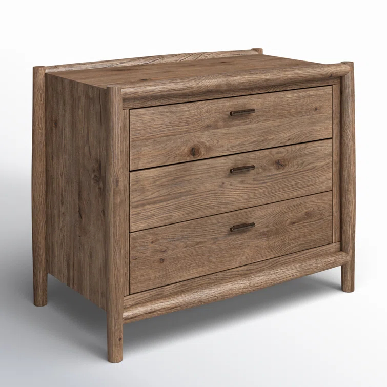 Weathered Oak Rustic 3-Drawer Nightstand