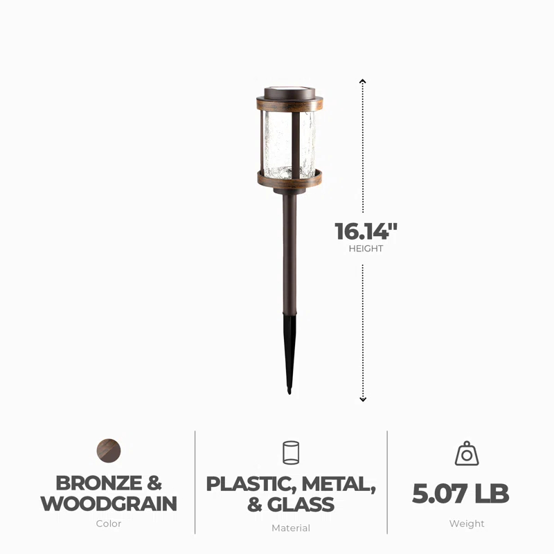 Fusionbrands Fusion Solar Stake Light with Crackle Glass Lens, Bronze/Woodgrain (4 Pack)