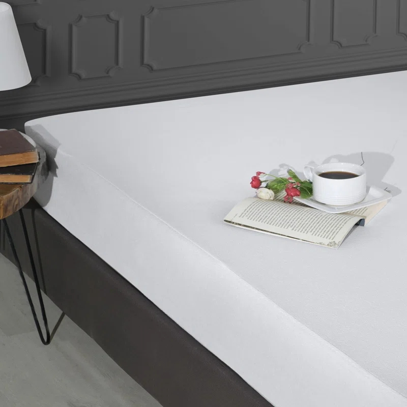 The Season The Season Essentials Turkish Cotton, Fitted Mattress Protector, Waterproof Overlay, White-Twin XL