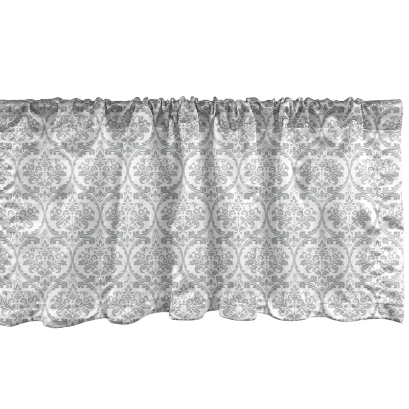 Ambesonne Ambesonne Damask Grey Valance Pack of 2 Flowers Swirling Ornate Pale Grey and White