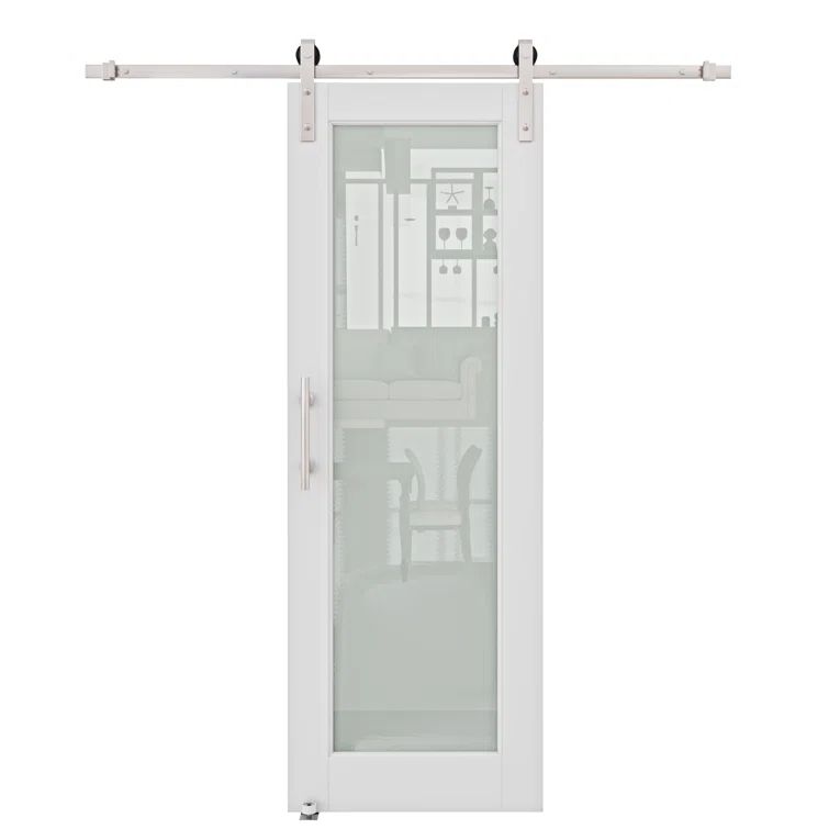 Home Worthy Frosted Glass Solid Manufactured Wood Painted Sliding Barn Door with Nickel-Hardware Kit(No Assembly Required)