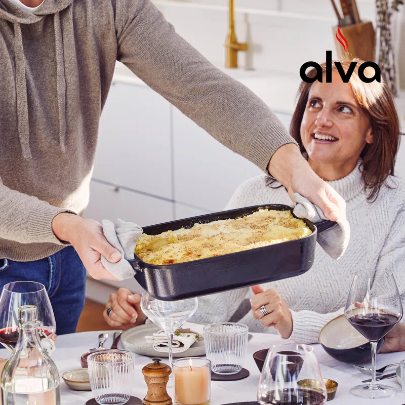 Alva Alva Nori Enameled Cast Iron Dutch Oven Dish Roasting Pan Rectangular Nonstick Stove-to-Table Enamel Coated Pot, Non Toxic, Compatible with All Stovetops, Oven Safe & Induction Safe