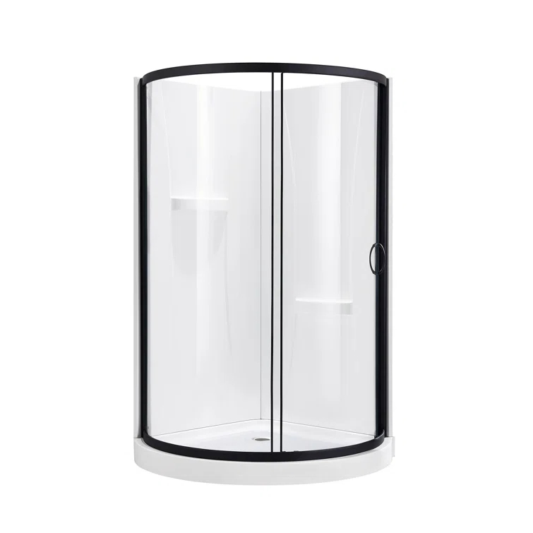 Ove Decors OVE Decors Breeze 44 in. Round Shower Kit, Clear Door with Shower Base and Wall 15SKA-BREE38-BLKAC