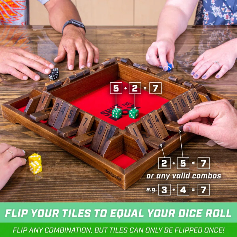 GoSports GoSports Shut the Box Premium Wooden Dice Game, Classic 4 Player Family Board Game
