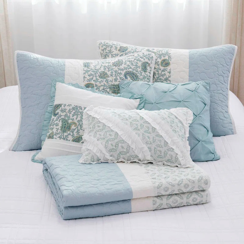 Madison Park Dawn 6 Piece Cotton Percale Quilt Set with Throw Pillows