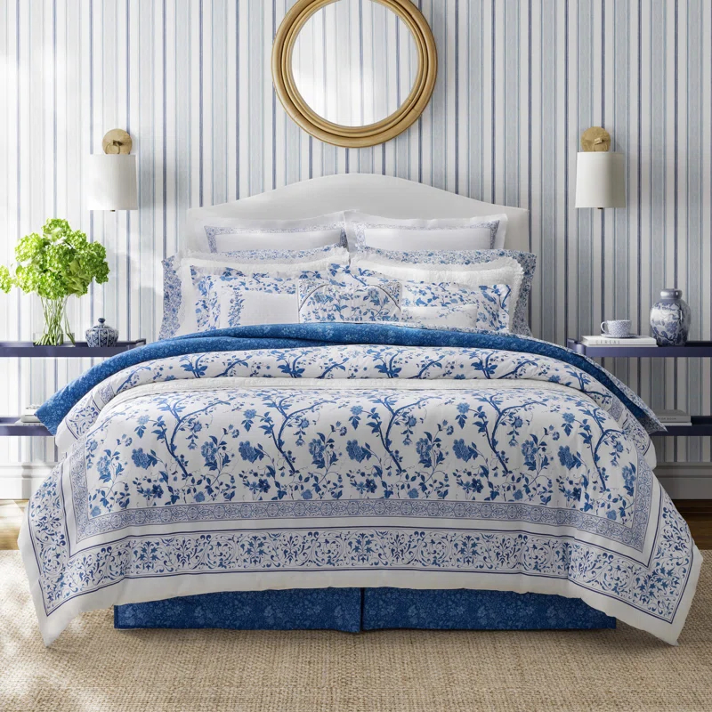 Laura Ashley Laura Ashley Charlotte Cotton Reversible Blue Comforter Set