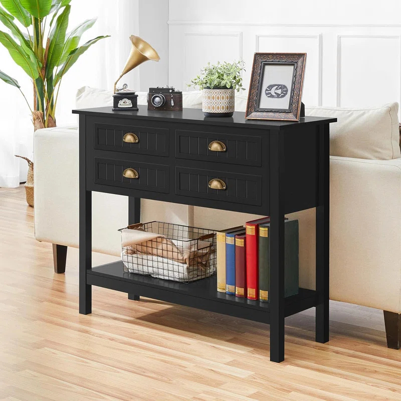 Console Table with 4 Drawers,Sofa Side Table with Open Storage Shelf, Entryway Table for Living Room