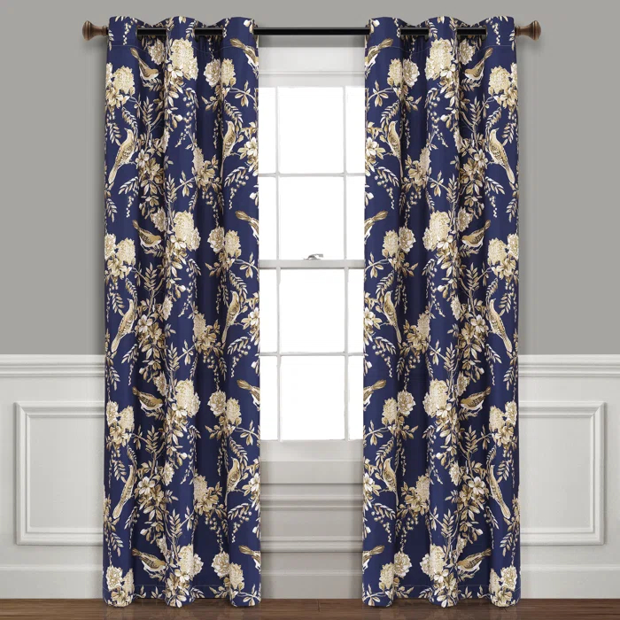 Lush Decor Farmhouse Bird And Flower Polyester Curtain Pair (Set of 2)