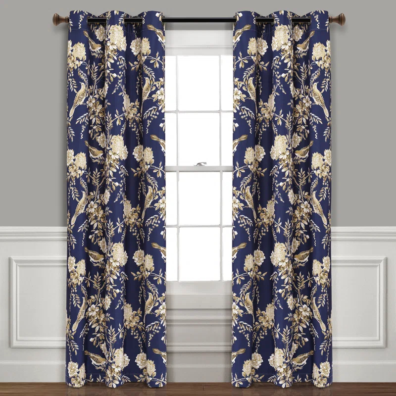 Lush Decor Farmhouse Bird And Flower Polyester Curtain Pair (Set of 2)