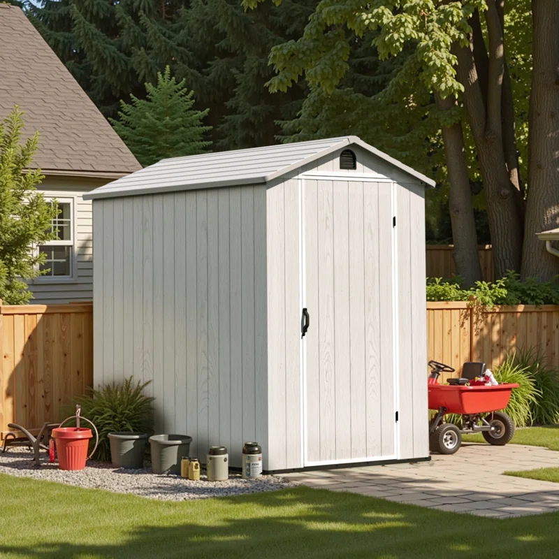 Patiowell 4 ft. W x 6 ft. D Plastic Storage Shed with Floor, Resin Shed with Window and Lockable Door
