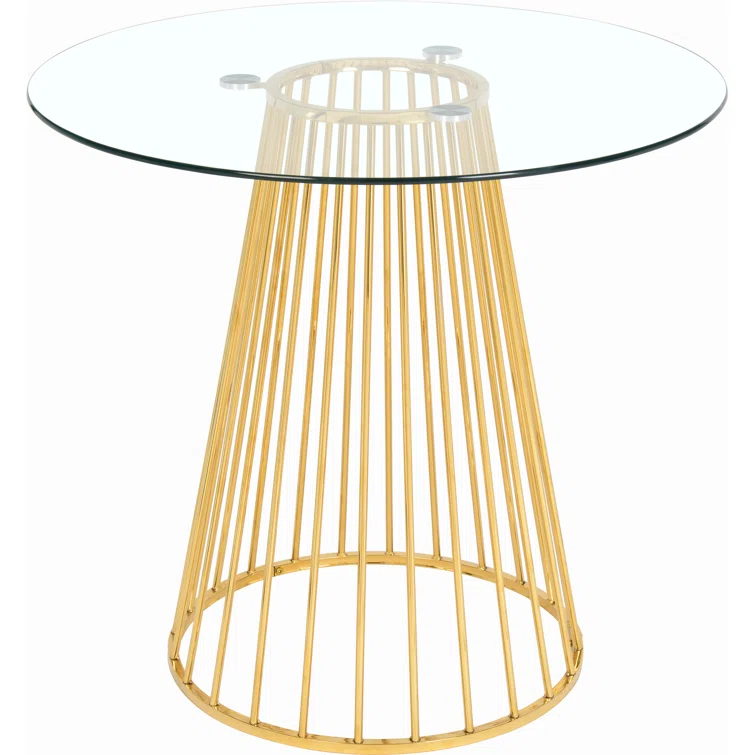Mercer41 Cazzie Round Glass Top Metal Base Dining Table