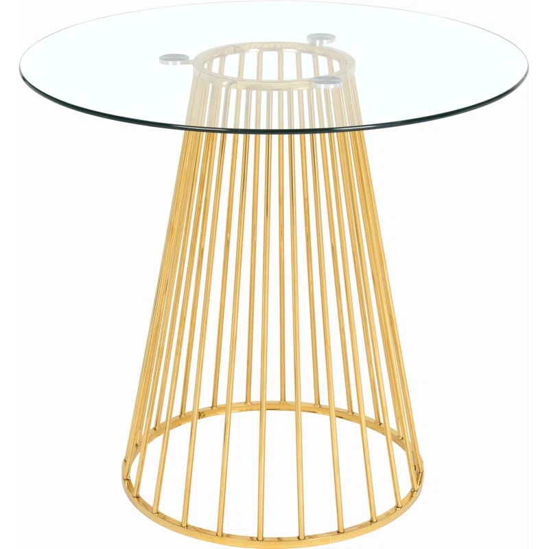 Mercer41 Cazzie Round Glass Top Metal Base Dining Table