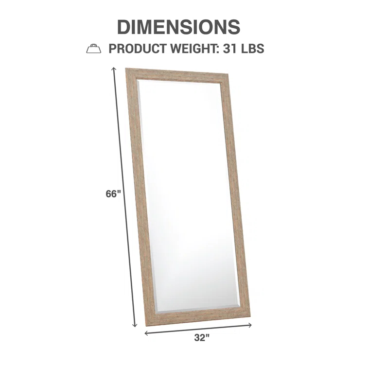 Highland Dunes Lindberg Rectangle Full Length Mirror, Faux Wood Farmhouse Mirror, Floor Mirror