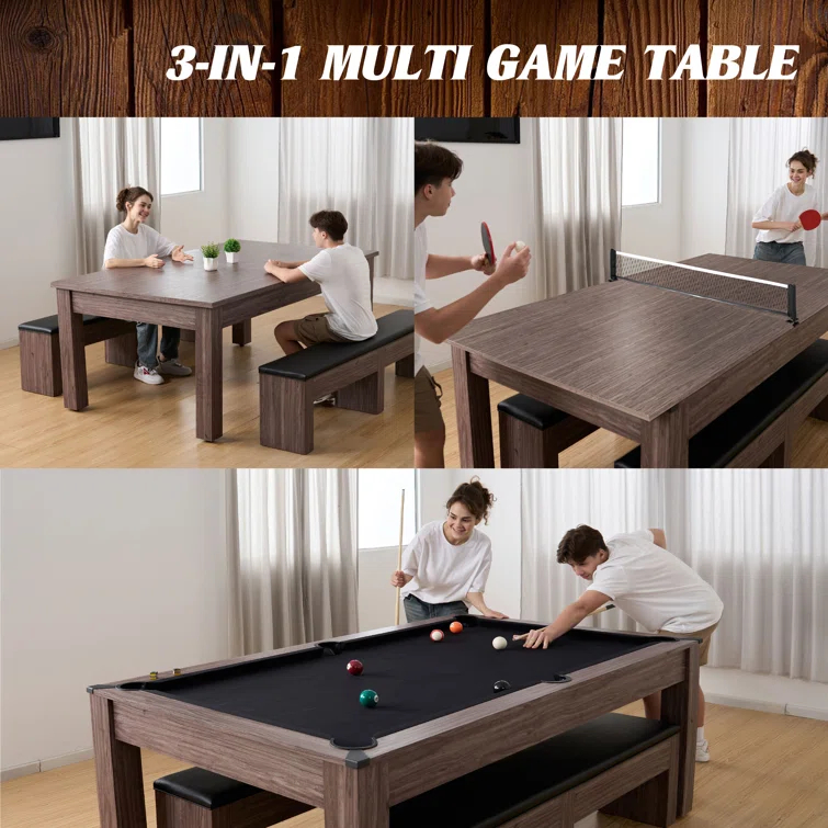 Barrington Billiards Company Barrington Billiards Monteray 3-in-1 Combination Table includes 7’ Billiard Table, Table Tennis and Dining Top with Game Accessories & Rolling Storage Caddy