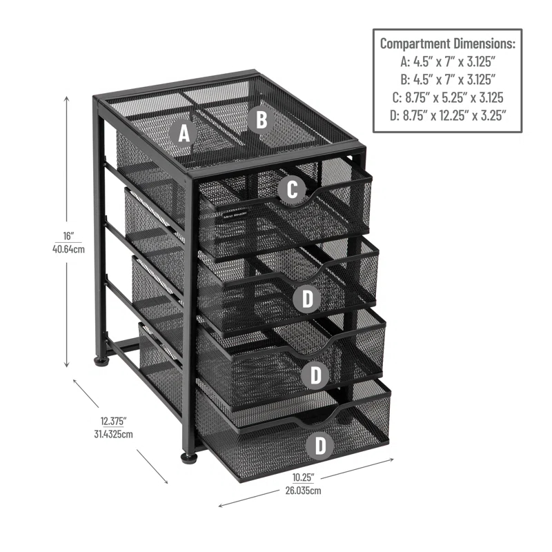 Mind Reader Mind Reader File Storage Drawers, Desktop Organizer, File Storage, 10.25"L x 12.375"W x 16"H