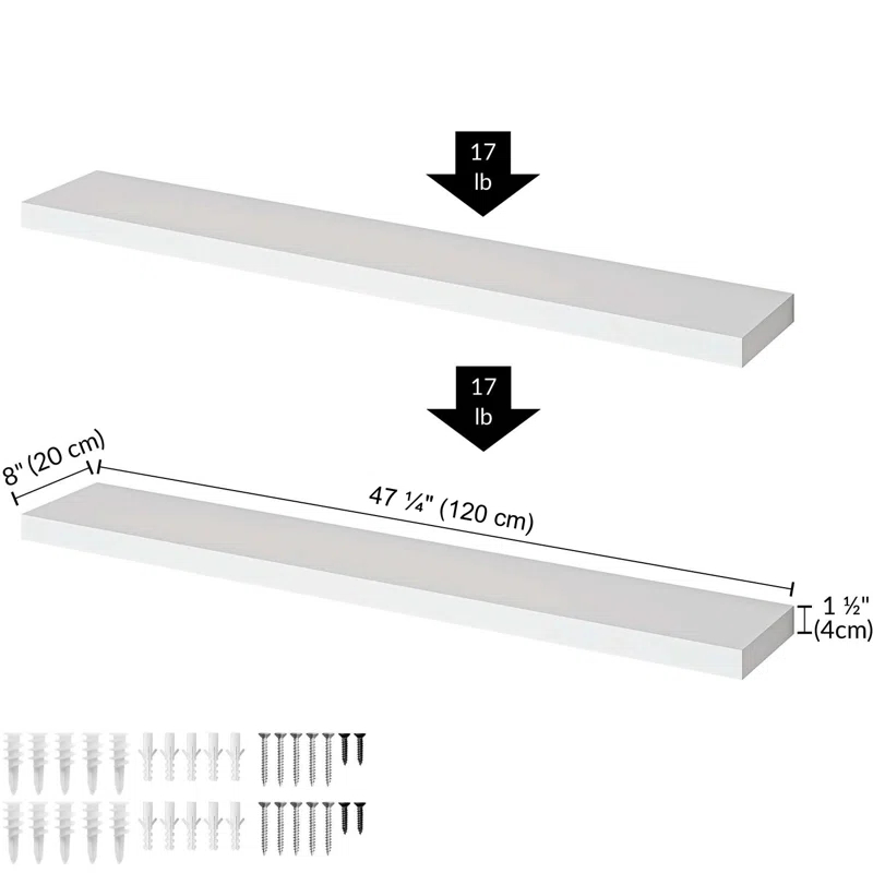 Ballucci Miami 48" W x 8" D Floating Shelves Set with Invisible Wall Mount Brackets (Set of 2)