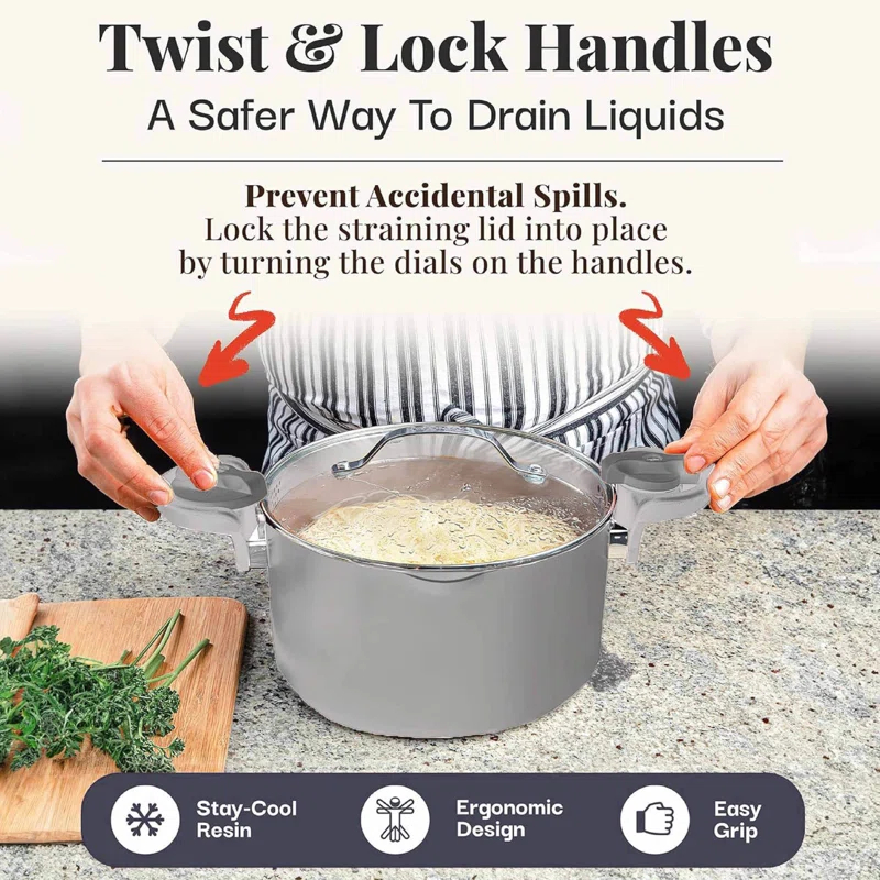 Gotham Steel Gotham Steel Stock Multipurpose Pasta Pot with Strainer Lid & Twist and Lock Handles