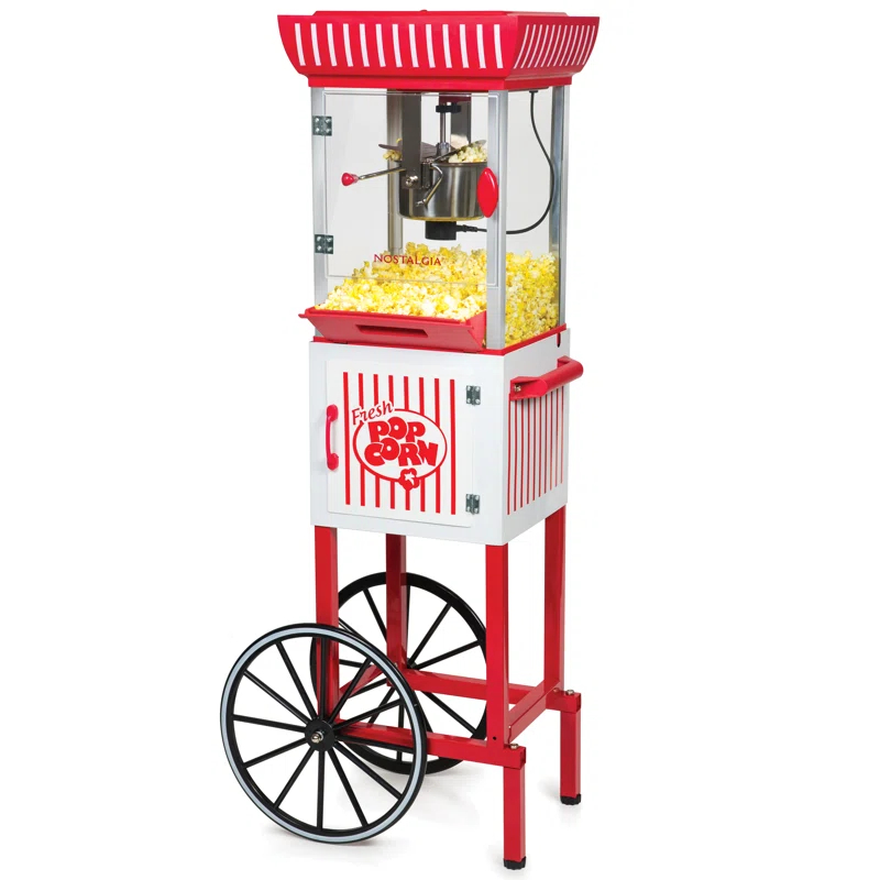 Nostalgia Nostalgia PC25RW 2.5-Ounce Kettle Popcorn Cart, Makes 10-Cups of Popcorn, 48-Inches Tall, Red/White