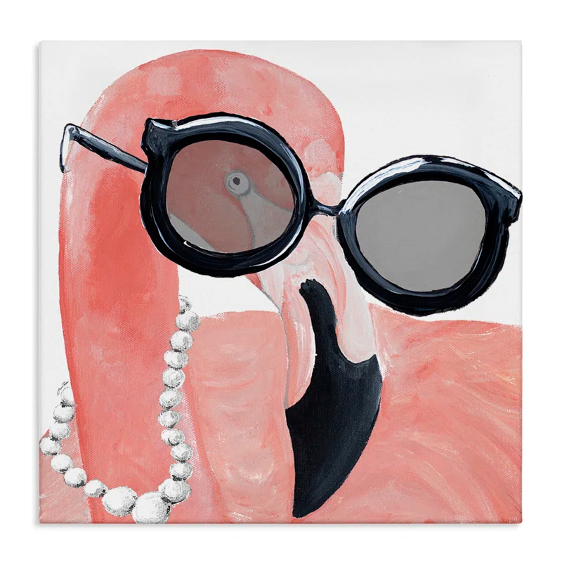 Stupell Industries Glam Fashion Pink Flamingo Sunglasses Pearls Bird Graphic Art