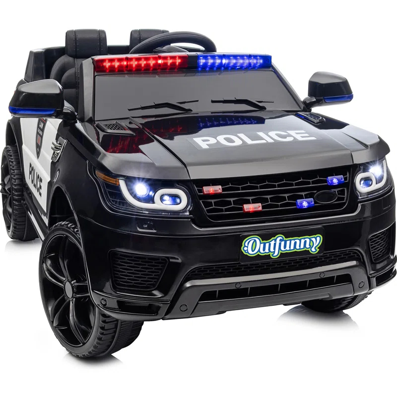 Outfunny Electric Police Car for Kids, 12 Volt Kids Ride on Toy Car with Remote Control, Bluetooth, Megaphone