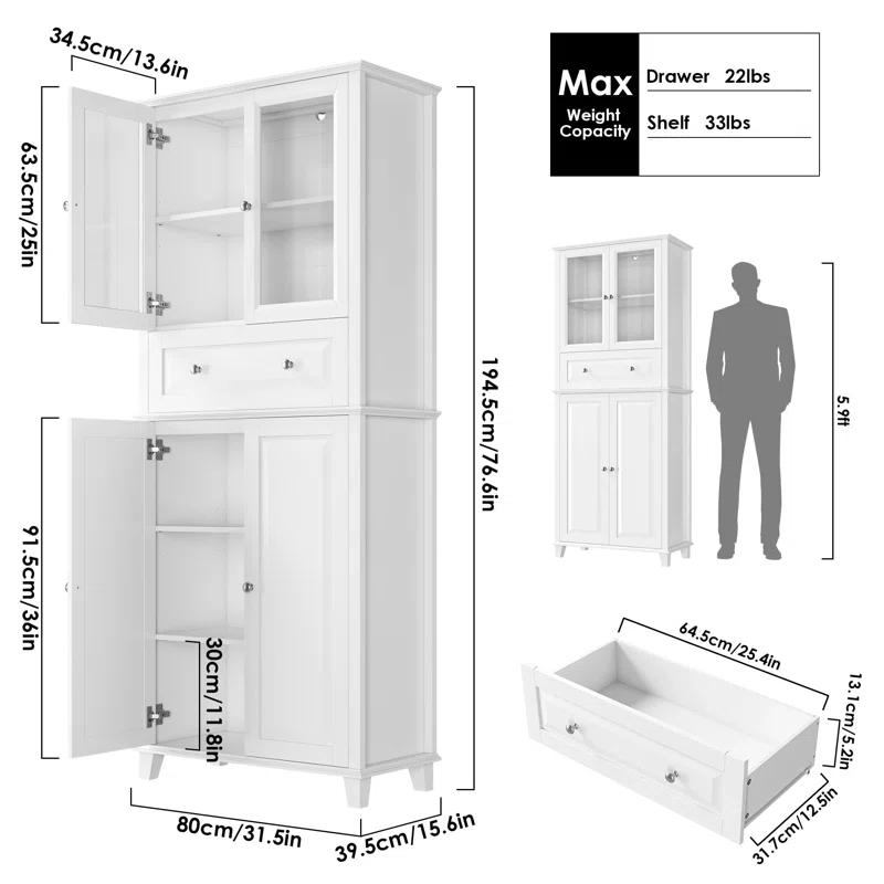 76'' Kitchen Pantry Storage Cabinet