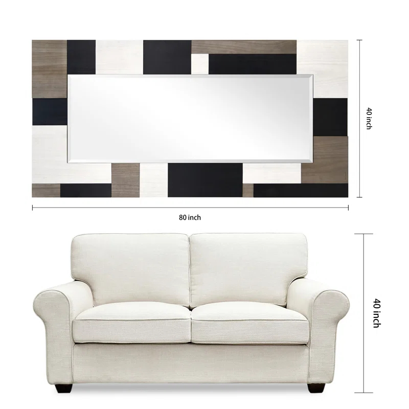 Empire Art Direct "Geometric Blocks" Hand Made Solid Paulownia Wood Beveled Leaner Mirror size 80" x 40"