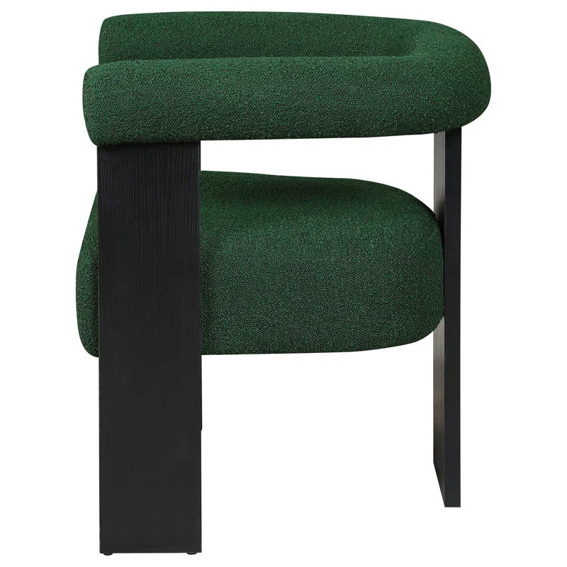 Benjara Cara Accent Chair, Curve Back, Boucle Fabric With Black Wood Legs