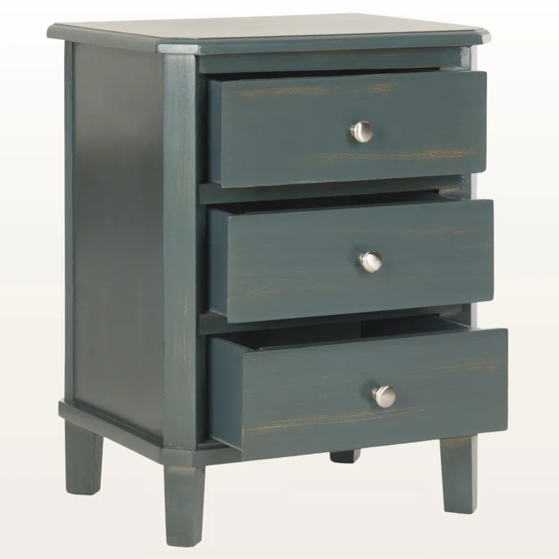 Wildon Home® 25'' H Joe Pine End Table - 3 Drawer Nightstand with Silver Pulls, Stylish Farmhouse Bedroom Storage