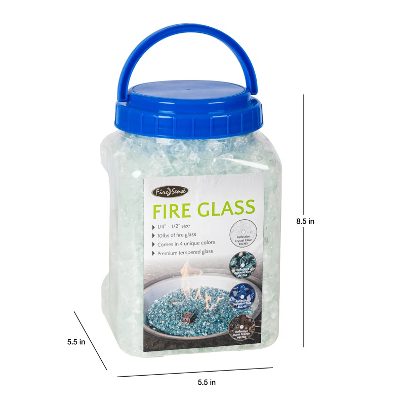Fire Sense Fire Sense Premium Sparkling Reflective Tempered Fire Glass for Fire Pits Easy to Install-10 Lbs Crystal Clear
