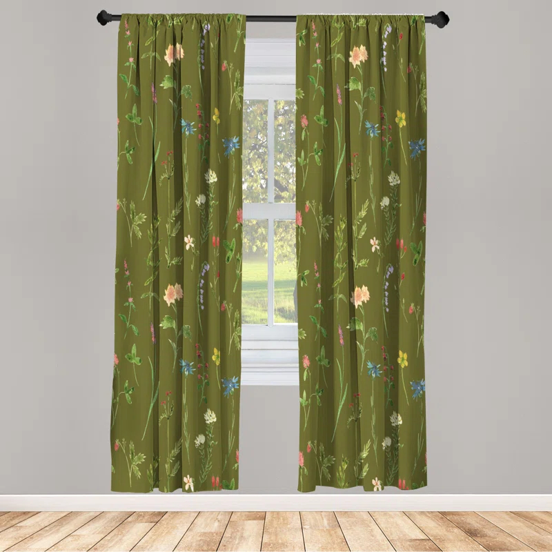 Ambesonne Microfiber Floral Semi-Sheer Rod Pocket Curtain Panels (Set of 2)