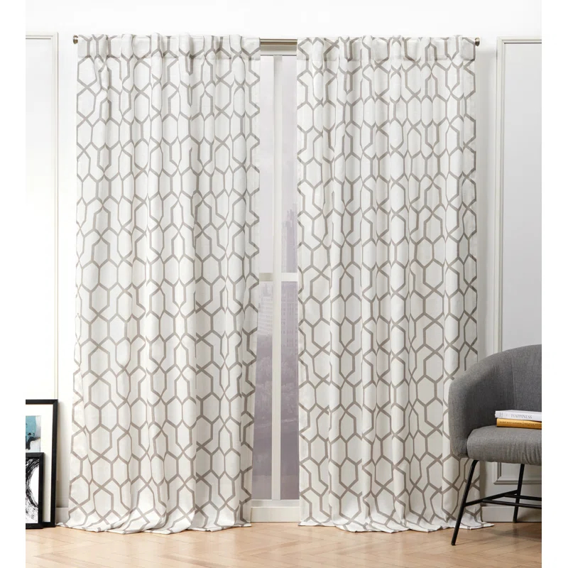 Nicole Miller Nicole Miller Hexa Geometric Print Hidden Tab/Rod Pocket Top Light Filtering Curtain Panel Pair (Set of 2)