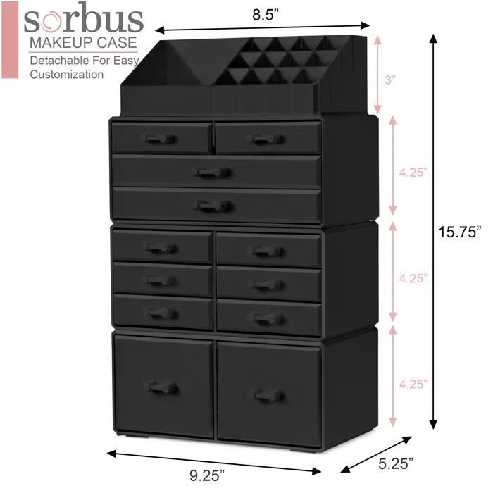 Sorbus Makeup Organizer with Lipstick, Brush Holders, Large 12 Drawers