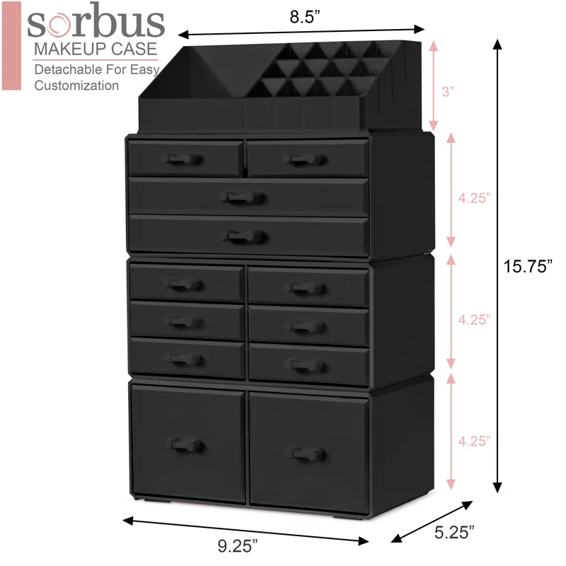 Sorbus Makeup Organizer with Lipstick, Brush Holders, Large 12 Drawers