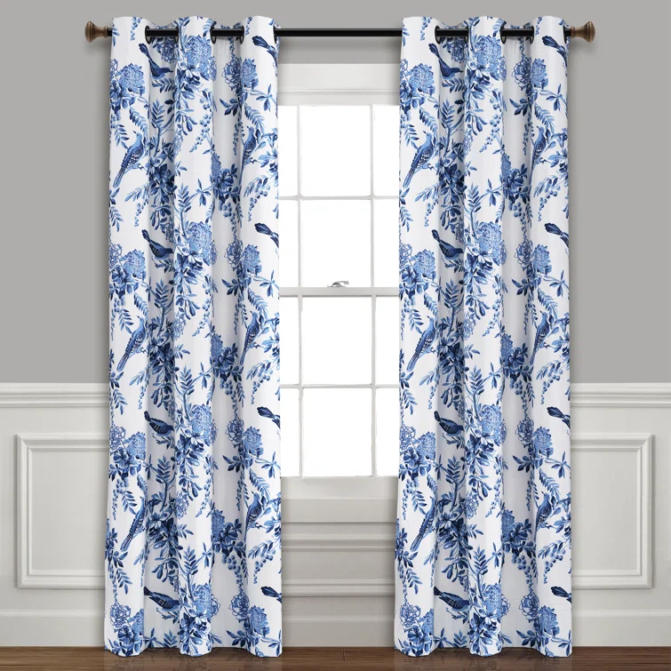 Lush Decor Farmhouse Bird And Flower Polyester Curtain Pair (Set of 2)